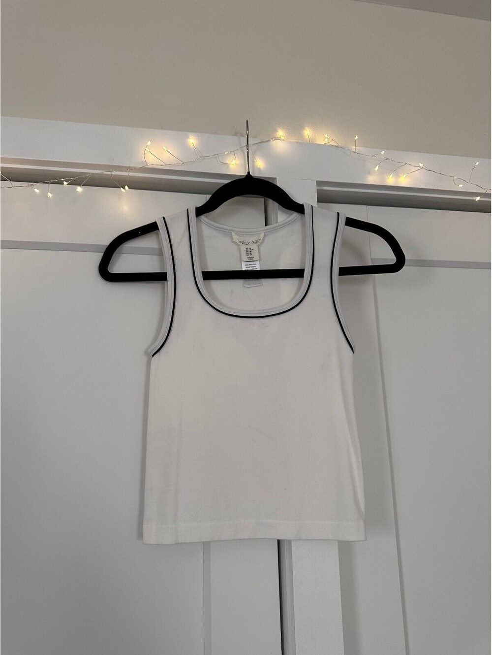 Happily Grey White Sleeveless Tank Top with Black Trim, Size M (true S)